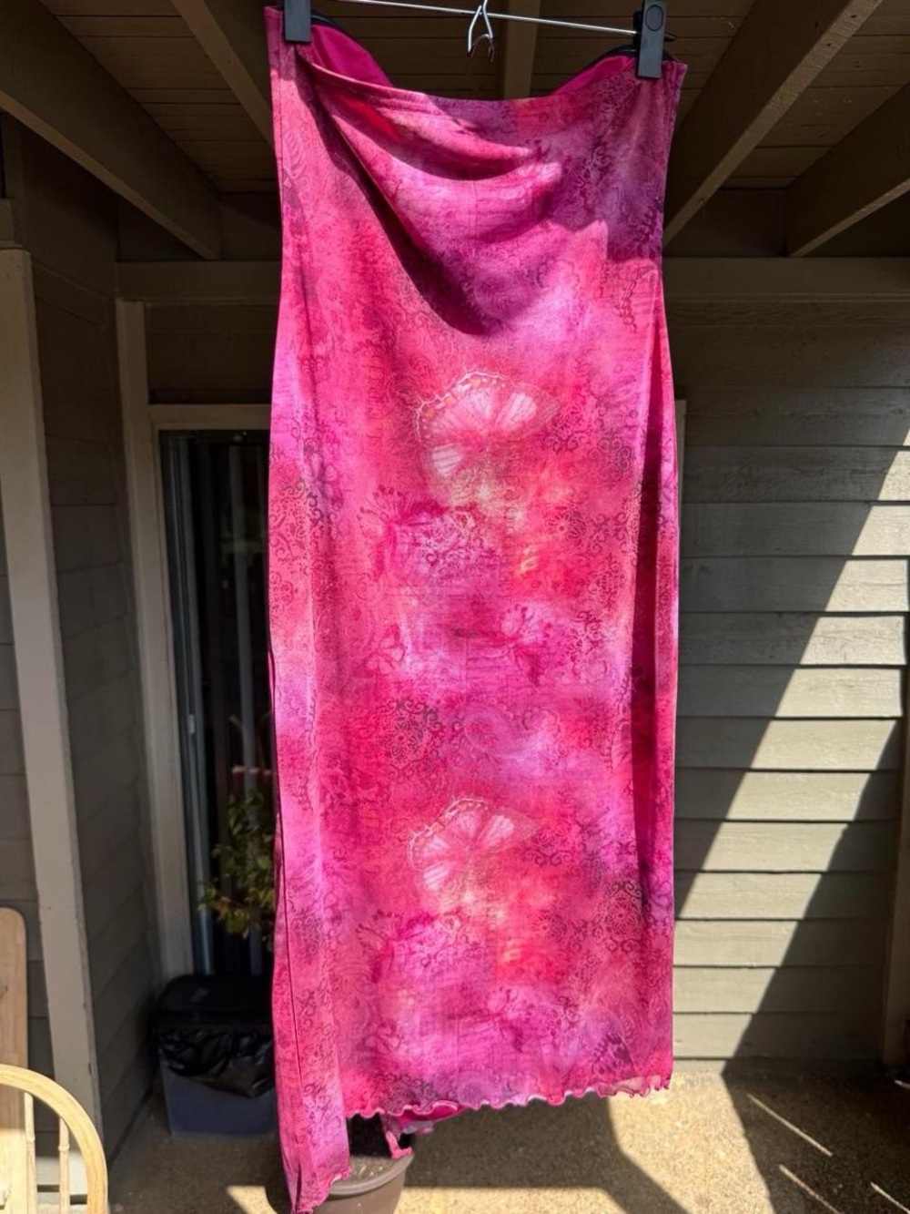 Urban Outfitters Pink Tie-Dye Strapless Midi Dress with Side Slit